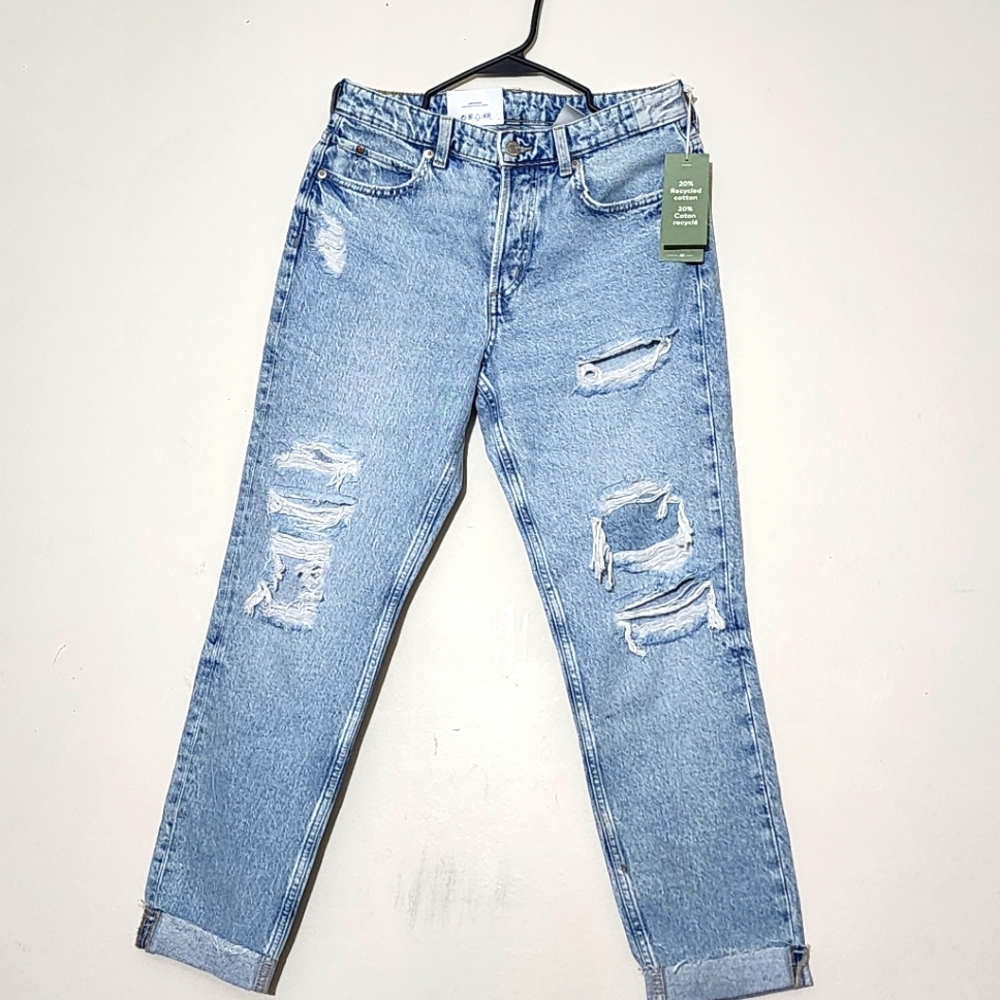H&M loose fit boyfriend low waist denim Womens jeans distressed size 4 acid wash